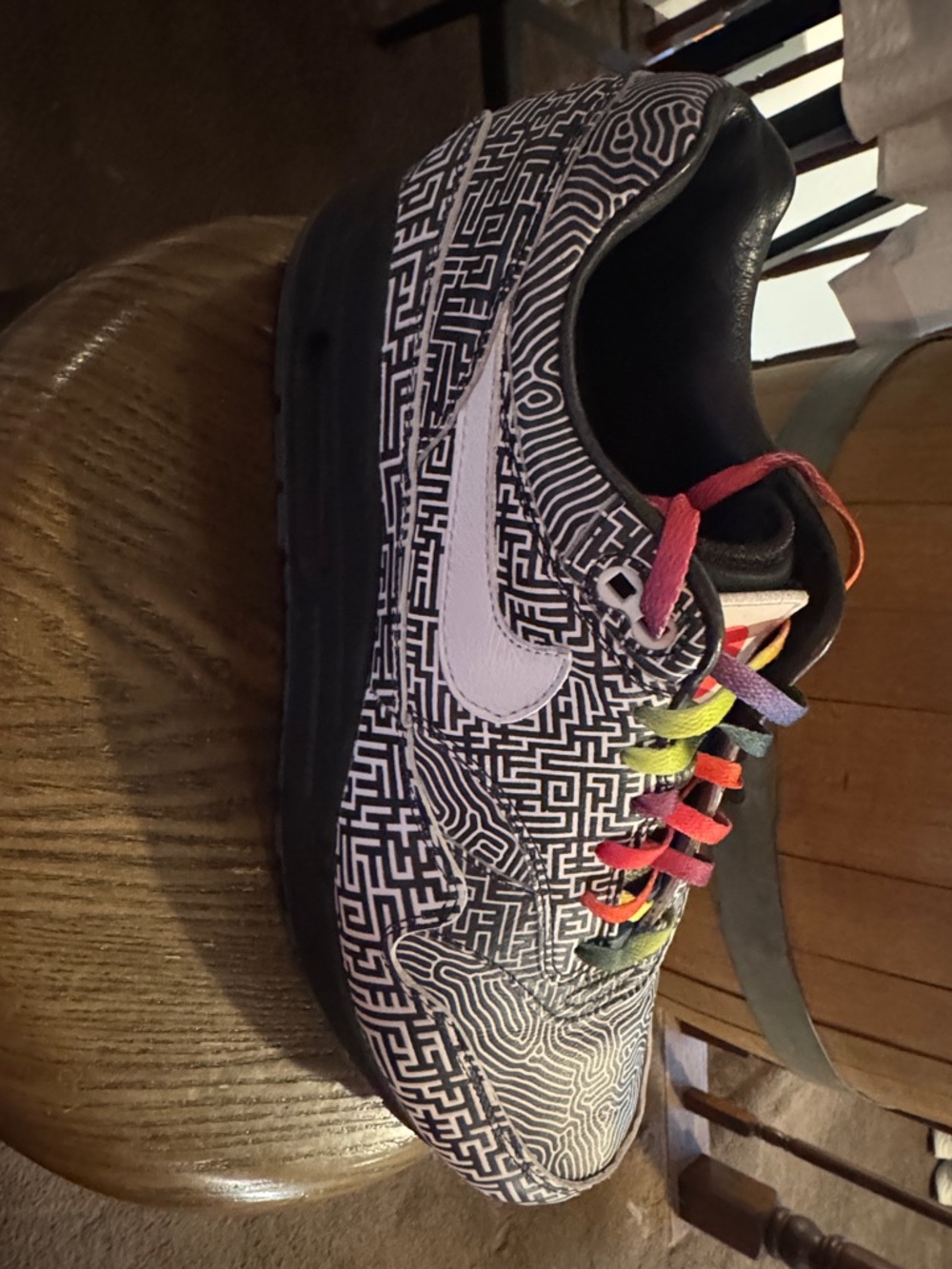 Nike Low Top Sneakers - Black & White with Rainbow Laces - Picture 7 of 16